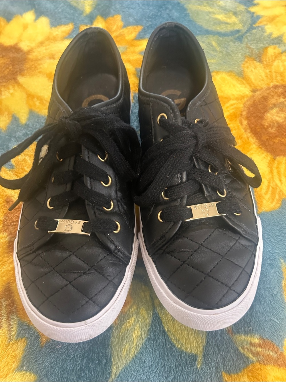 Women's Guess Black Quilted Lace-Up Sneakers
